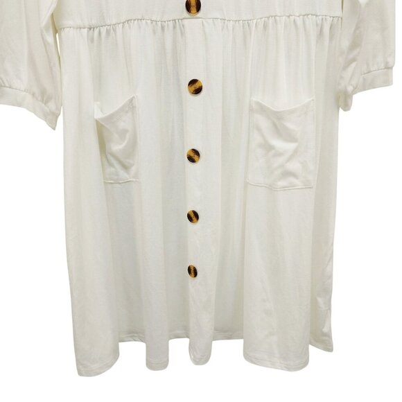 White Button-Down Midi Dress V-Neckline Three-Quarter Sleeves 2XL Womens - Picture 5 of 9
